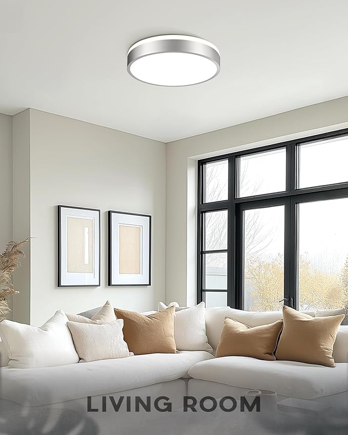 Ken & Ricky Flush Mount Ceiling Light, Dimmable Led Close to Ceiling Light Fixtures for Kitchen Bathroom Bedroom Hallway 5cct (Brushed Nickel, 12 Inch)