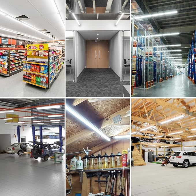 SHOPLED (12 Pack LED Shop Light 4FT, 48W 7200LM 6000K Cool White, D-Shaped, Linkable LED Light Fixtures, T8 Tube Lights 4FT for Workshop Garage Basement, ETL Listed