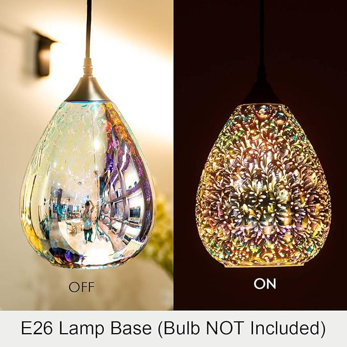 Yisuro Modern 3D Pendant Lights Kitchen Island 1 Pack, Farmhouse Colorful Glass Pendant Light with Clear Globe Shade, Kitchen Island Lighting for Dining Room Entryway, 7.8-inch Diameter
