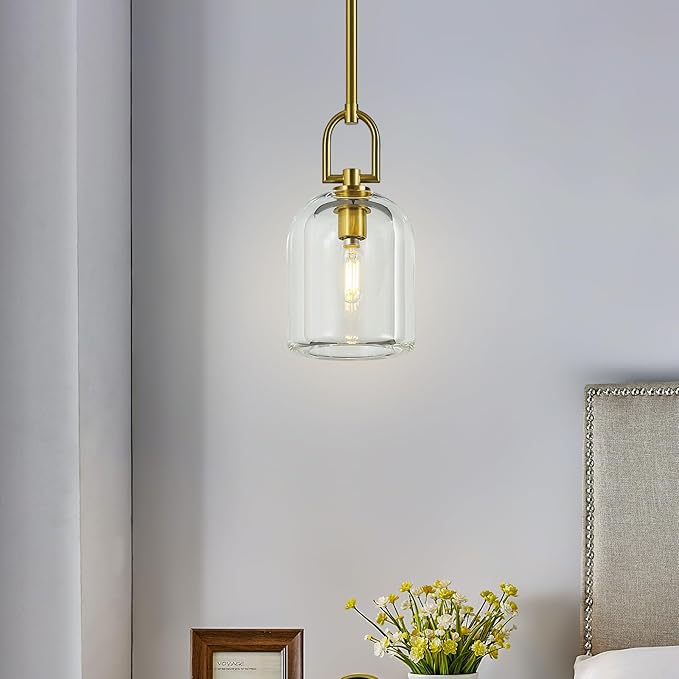 Modern Gold Pendant Lights Kitchen Island Ceiling Chandelier Indoor Thick Crystal Hanging Light Fixtures for Kitchen Living Room Dining Room Bedroom（3Pack）