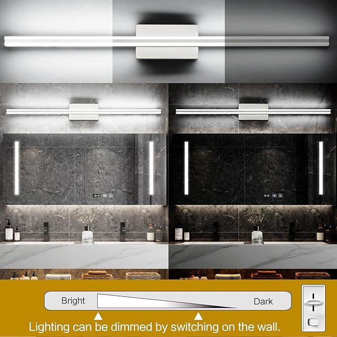 SOLFART Bathroom Vanity Light Nickel 25W 40 Inch Modern LED Bathroom Light Fixtures Over Mirror Dimmable Wall Lights