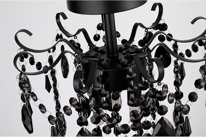 Mini Black Chandelier Crystal Ceiling Light(3-Light,12-Inch),Small Chandelier Flush Mount Ceiling Light Fixtures for Bedroom,Hallway,Entryway,Closet