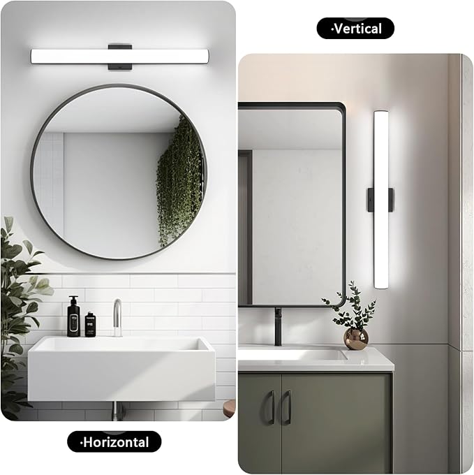 Black Bathroom Vanity Light Bar - 24W 24" Dimmable LED Modern Light Fixture for Bathroom Mirror - Wall Mount Vanity Lighting - Matte Black