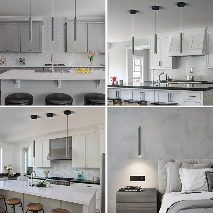 Concrete ﻿Linear Black Pendant Light,Modern Industrial Hanging Cement Pendant Lighting Fixture for Kitchen Island Dinning Room Bedroom Bedside Table Pendant Lights(3-Pack)