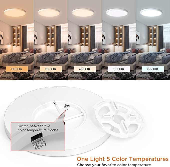 TALOYA Flush Mount Light Fixture, 6 Pack of 20W 12 Inch 5 Color Setting Options Led Ceiling Lamp for Bedroom Hallway Basement Closet Utility Office