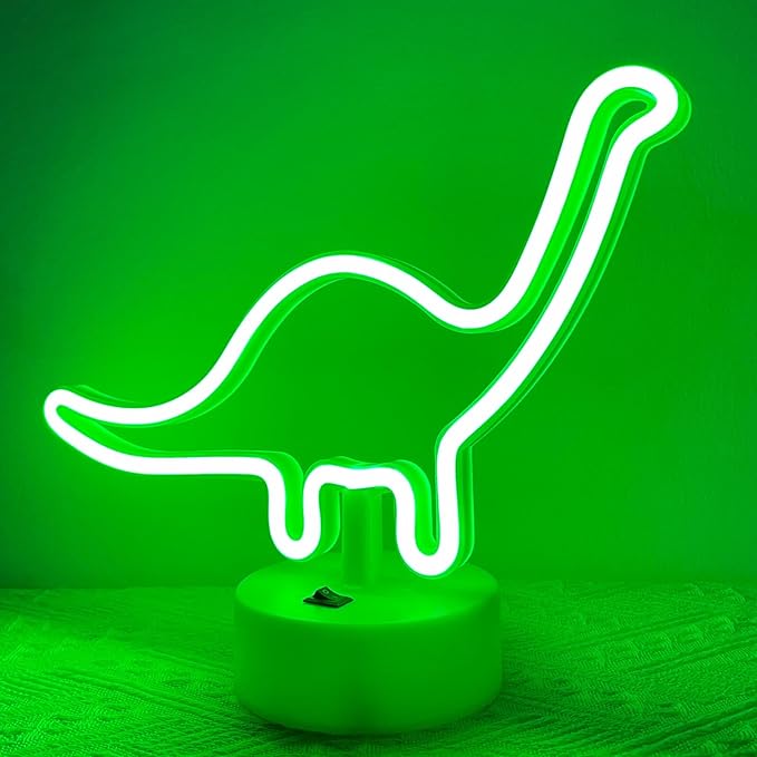 HOHOSIGN Dinosaur Neon Sign Dino Light Green LED Dinosaur Neon Light Room Decor for Boys Room Kids Girls Bedroom Nursery, Classroom Table Desk Stand Night LED Sign Toddlers Present Christmas Birthday