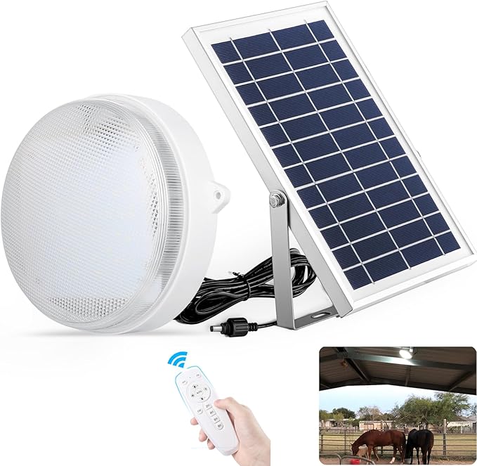 Solar Lights Indoor Home, Daytime Dimmable Ceiling Light with Remote, Cool White/Warm White 1000Lumen Outdoor Solar Shed Light with ON/Off Switch for Barn, Porch, Patio, Carpot, Chicken Coop