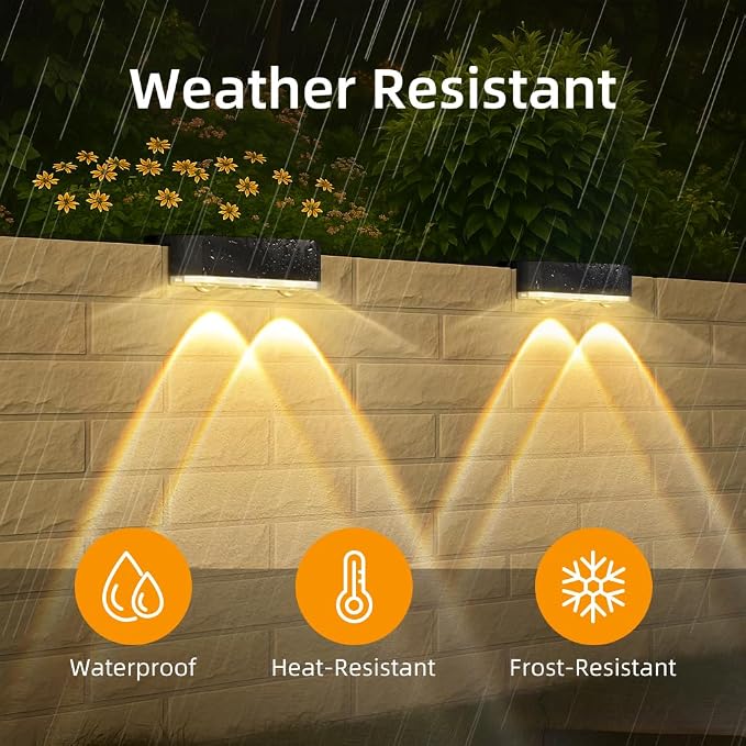 Peasur Solar Fence Lights Outdoor 6 Pack, Deck Light Solar Powered, Waterproof LED Step Lights for Railing Yard Patio Outside, Warm White