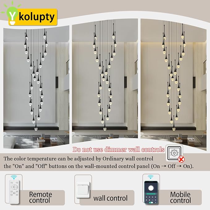 ykolupty Modern Crystal Chandelier 25-Lights Raindrop Chandeliers LED Dimmable High Ceiling Pendant Light Black Large Chadnelier for Foyer Entrance Living Room