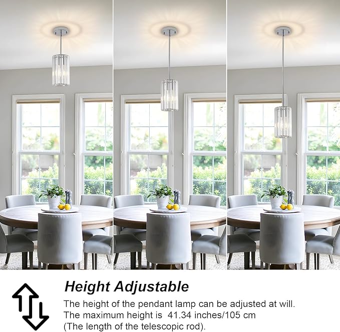 Chrome 2-Pack Modern Pendant Lights Mini Chandelier Kitchen Island Pendant Lights Hanging Light Fixtures Adjustable Crystal Chandelier Fixture for Island Dining Room Hallway Bedroom