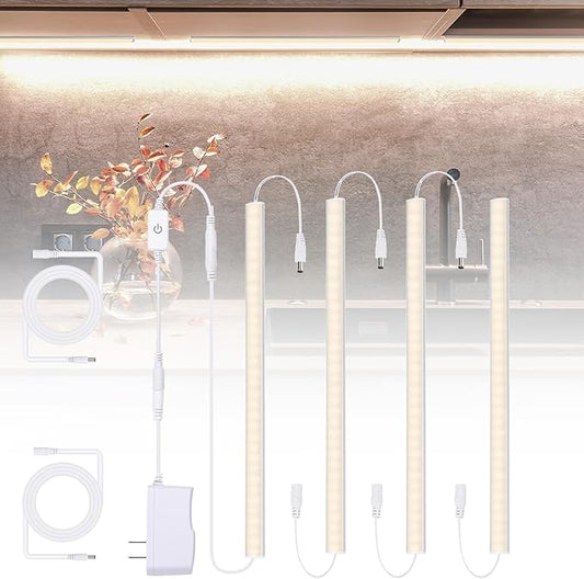 Under Cabinet LED Lights, Dimmable Under Cabinet Lighting, 4 Pack LED Lights for Kitchen Under Cabinet, Under Counter Light Natural White 4500K