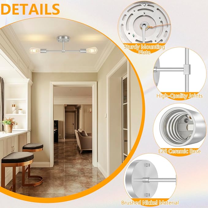 FadimiKoo 2-Light Brushed Nickel Bathroom Vanity Light, Silver Bathroom Wall Sconce Modern Wall Mounted Lamp Indoor Vintage Wall Sconces for Powder Room Hallway Cabinet (2 Pack)