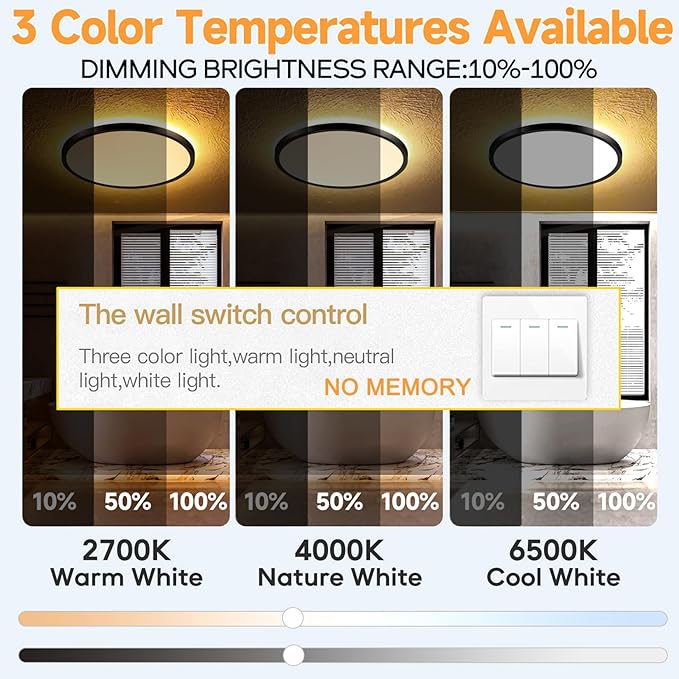 Mille Lucciole 4 Pack LED Flush Mount Ceiling Light Fixture with Remote Control Night Lights, Dimmable Ceiling Lights Black 12 Inch 30W 3000LM 3CCT Color Adjustable Led Ceiling Light fixtures