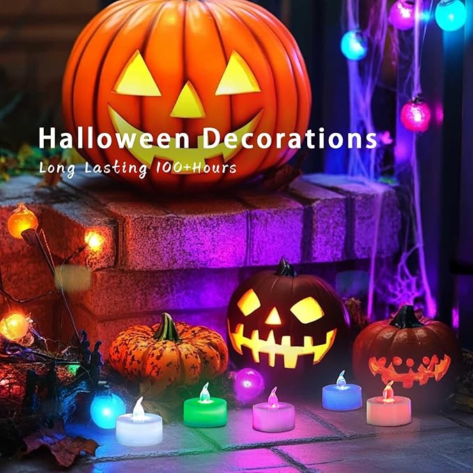 LANKER 24 Pack LED Tea Lights Candles, 7 Color Changing Flameless Tealights, Long Lasting Battery Operated Fake Candles, Decoration for Wedding, Halloween and Christmas (Multi-Color -24pcs)