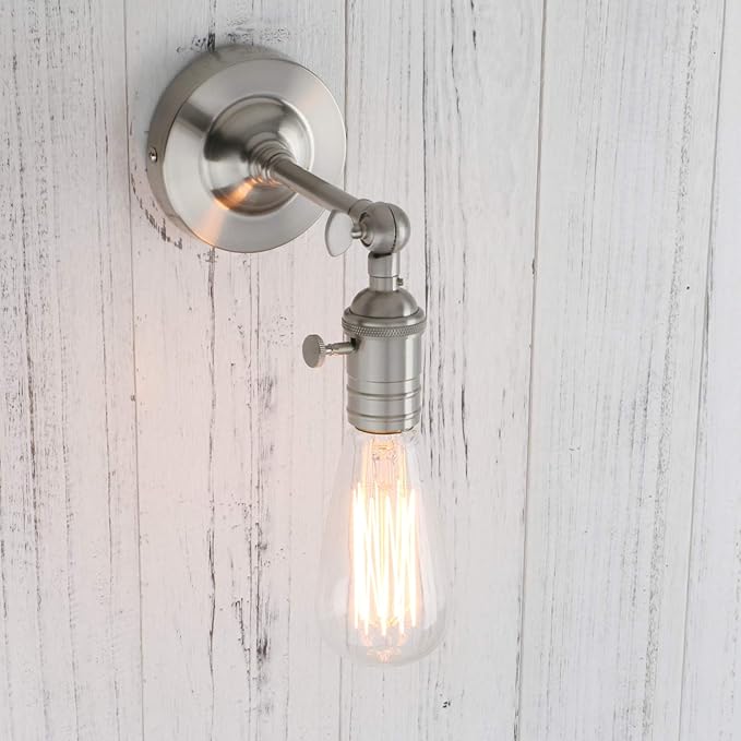 PERMO Vintage Industrial Pole Wall Mount Mini Single Sconce Metal Wall Sconces Fixture (Brushed)
