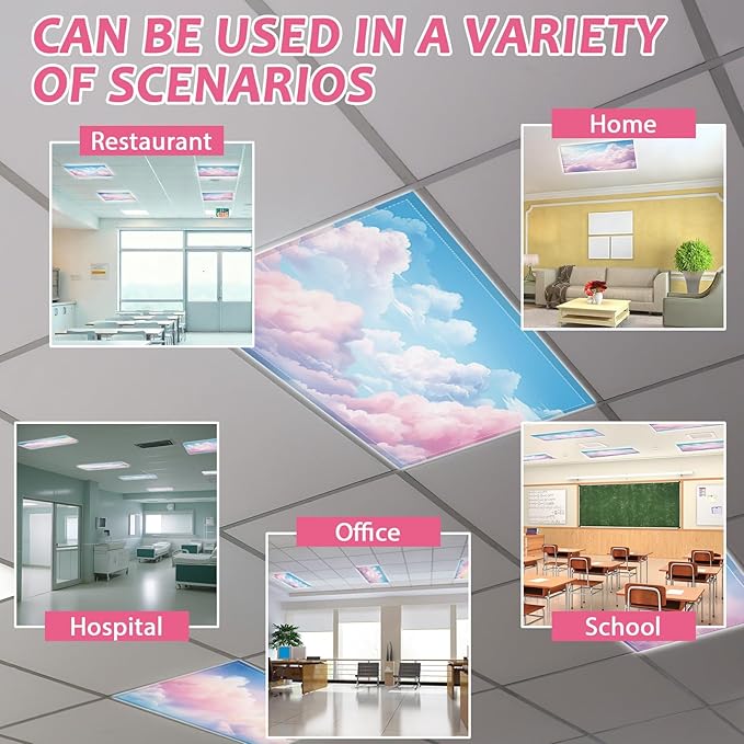 8 Pcs Fluorescent Light Covers with 80 Magnets Decorative for Classroom Ceiling Light 4 x 2 Feet Magnetic Lights Covers Filter Easy Install for Office Hospitals & Home Drop Ceiling Supplies (Cumulus)