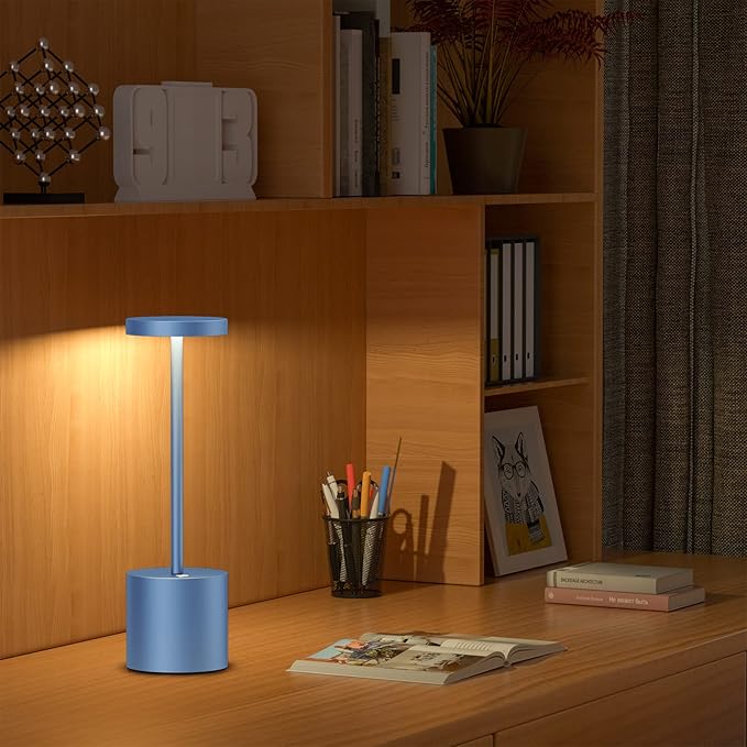 SAKRINGT 2 Pack Cordless Table Lamp Rechargeable,5000mAh Battery Powered Table Light, Dimming Portable LED Desk Lamp for Restaurant/Outdoor(Blue)