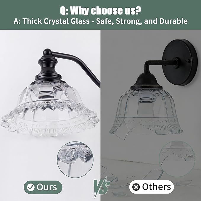 Espird 2 Lights Bathroom Vanity Light Fixtures, Vintage Black Vanity Lights for Bathroom, Farmhouse Antique Light Fixtures Over Mirror with Crystal Glass Shade