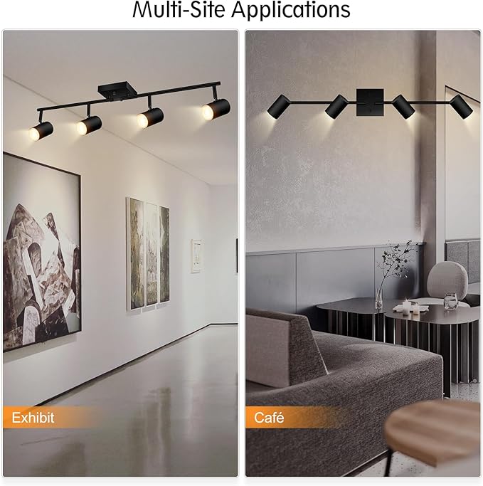 BoostArea 4-Light Track Lighting Kit, Modern Track Lighting Fixtures Ceiling, Rotatable Light Heads, Flush Mount Ceiling Spotlight, Black Track Lighting for Living Room/Bedroom, GU10 Bulb Not Included