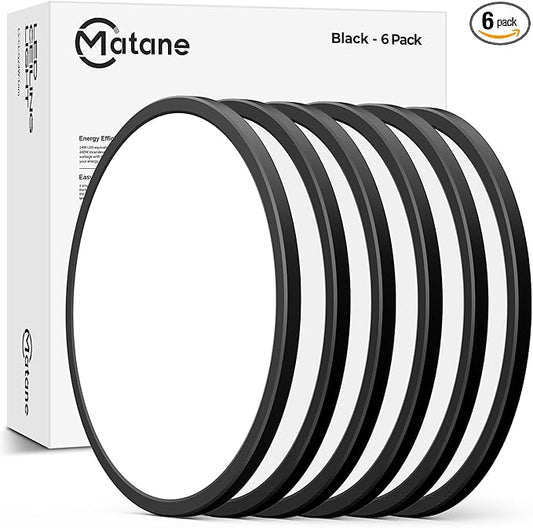 Matane 6Pack 12 inch LED Flush Mount Ceiling Light, 24W Ceiling Light Fixture 3000K/4000K/5000K Selectable, Low Profile Ceiling Lights for Bedroom, Living Room, Laundry, Black