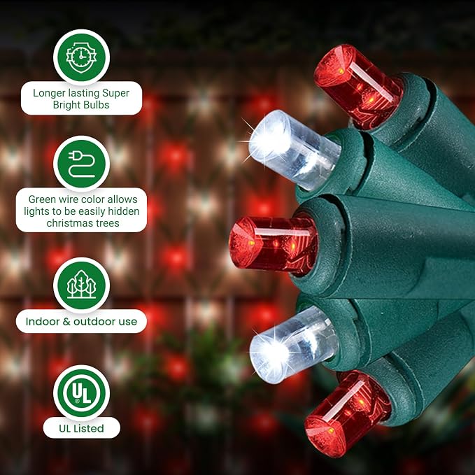 Christmas Light Net – 150 LED Red & White Mesh Lights - 4 ft x 6 ft – Outdoor/Indoor – Net Lights for Bushes, Hedges or Trees