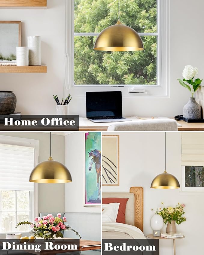 Gold Pendant Lights Kitchen Island 3 Pack, 14 Inch Gold Dome Pendant Light, Large Kitchen Pendant Light, Island Pendant Lights for Kitchen, Dining Room, Cafe
