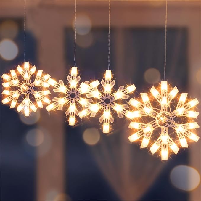 8.5 FT Snowflake Lights with 6 Drops, 100 Counts Clear Blubs Christmas String Lights, Plug in & Connectable Icicle Fairy Curtain Light Set for Xmas Home Indoor Outdoor Party Wedding Decorations