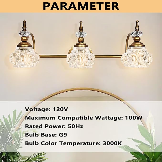 Montex Brass Bathroom Light Fixtures, Gold Vanity Light Vintage, Bathroom Vanity Light Fixtures, Wall Sconces Lighting for Bedroom, Living Room, Hallway, 3 Lights