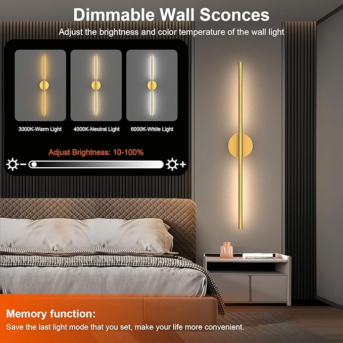 Tartek Battery Operated Wall Sconces Set of Two, Rechargeable Wall Lights with Remote Control, Dimmable 3000K-6000K LED Wall Lamp, 360°Rotate, Long Wireless Sconces for Living Room, Bedroom