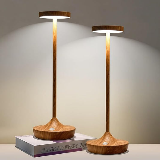 Set of 2 Cordless Table Lamps, Rechargeable 6000mAh LED Desk Lamps, Up to 60 Hours, Touch Control with 3-Level Dimming, Waterproof for Restaurant, Dining, Patio & Home Decor (Bamboo Pattern)