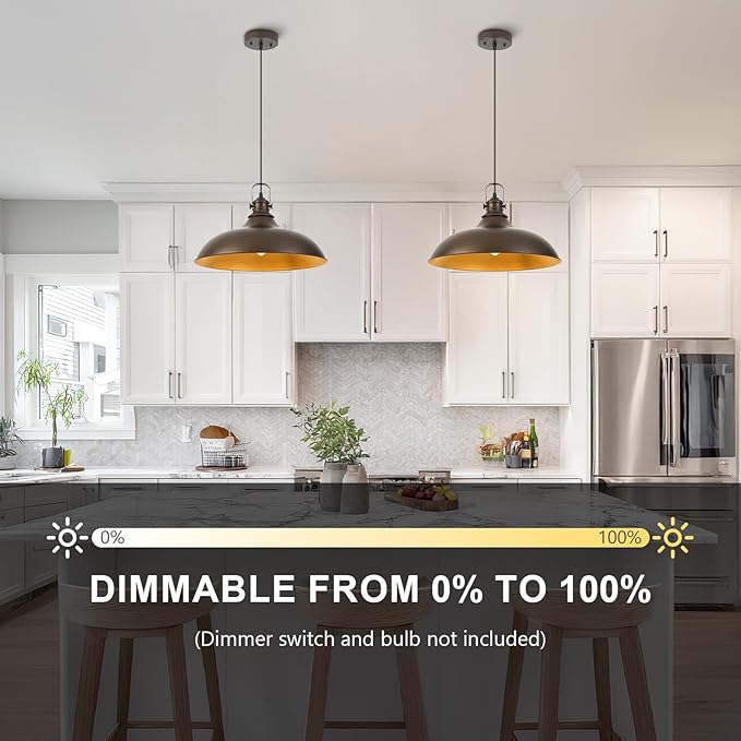 Refice 17 Inch Farmhouse Pendant Lights Kitchen Island Oil Rubbed Bronze Pendant Lighting Industrial Dome Island Pendant Lights, Adjustable Height, Hanging Lights, Dining Room, Barn