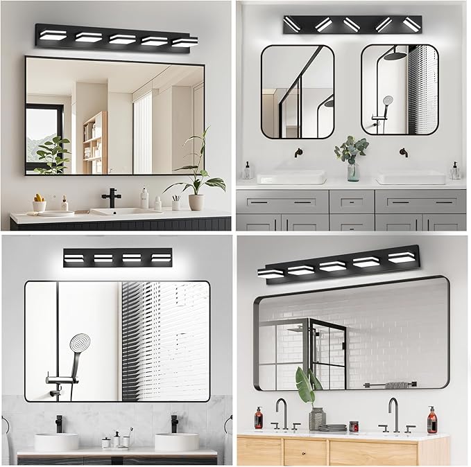 IZORRO LED Modern Bathroom Lights Fixtures(5-Light,Dimmable,360°Rotate),Matte Black Acrylic Wall Lighting,Vanity Lights for Bathroom Over Mirror - 6000k 30In （No Assembly Required）
