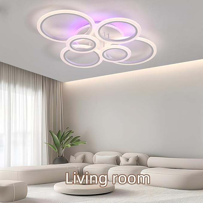 Modern LED Ceiling Light,70W Flush Mount Ceiling Light,Dimmable Ceiling Lights for Bedroom,6 Rings Lighting Fixture LED Ceiling Lamp for Kitchen,Living Room,Laundry Room,3000-6000K,White