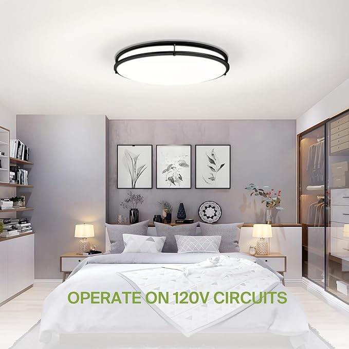 ASD LED 24" Oval Flush Mount Lighting, Close to Ceiling Light Fixture | 5CCT, Dimmable, ETL Listed | 38W 3289LM 2700-5000K 120V | Low Profile Double Ring Lamp | Black, 2 Pack