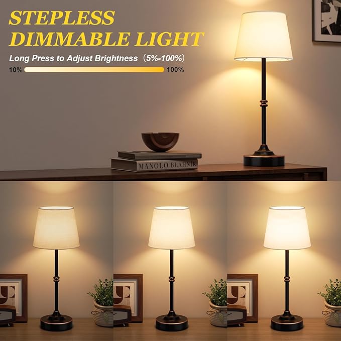 Kakanuo Rechargeable Cordless Table Lamp Antique Black - 1 Pack 4000mAh Battery Operated Lamp, 3000K Warm Light, Touch Control Stepless Dimming, for Bedside, Dining Table, Home Decor