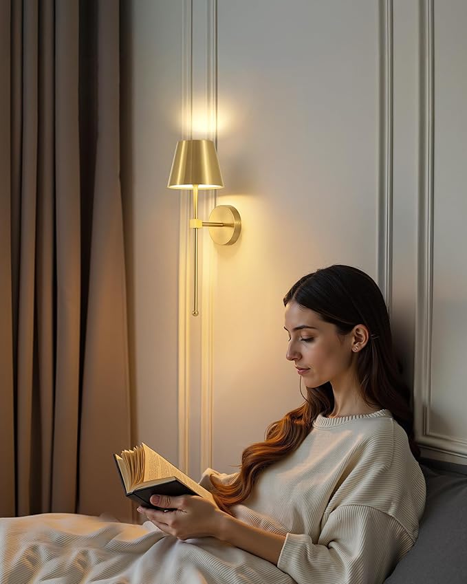 KDG Cordless Wall Sconces Set of 2, Wireless 5200mAh Rechargeable Battery LED Wall Lamps, Wall Lightings for Wall Painting, Outdoor, Garden, Living Room, Bedside, Hallway, Gifts, Night Light (Gold)
