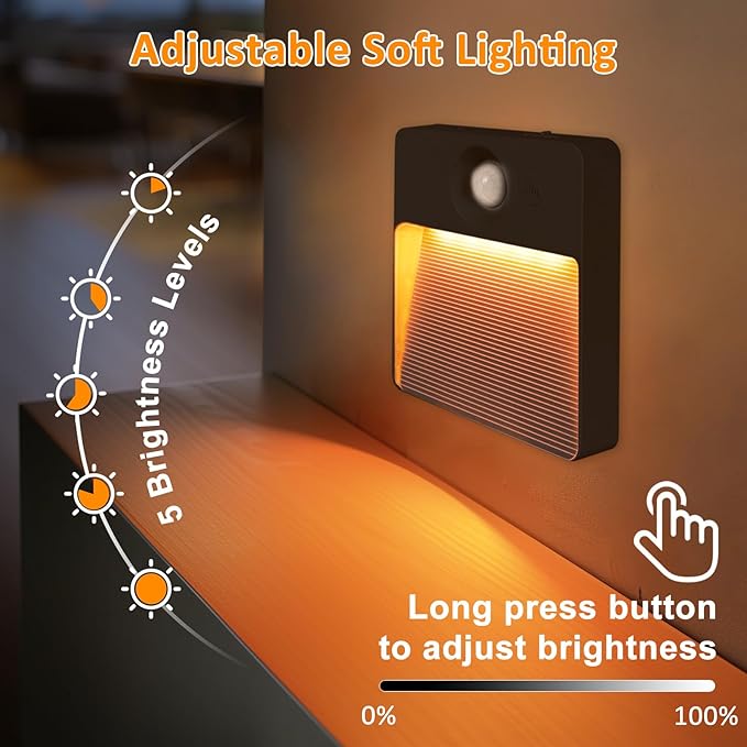 Guankai 3 Pack Motion Sensor Stair Light for Indoor, Rechargeable Battery Operated Night Lights, RGBW Stick On Closet Lamp, Motion Activated Magnetic Lighting Lamps for Step, Cabinet,Hallway,Bathroom
