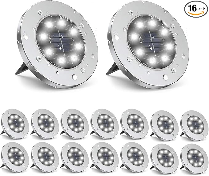 ZGWJ Solar Ground Lights,16 Pack Waterproof Solar Garden Lights, Upgraded Outdoor Garden Waterproof Bright in-Ground Lighting, Landscape Lighting for Pathway,Yard,Deck,Lawn,Patio,Walkway White