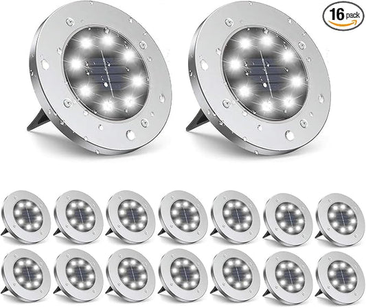 ZGWJ Solar Ground Lights,16 Pack Waterproof Solar Garden Lights, Upgraded Outdoor Garden Waterproof Bright in-Ground Lighting, Landscape Lighting for Pathway,Yard,Deck,Lawn,Patio,Walkway White