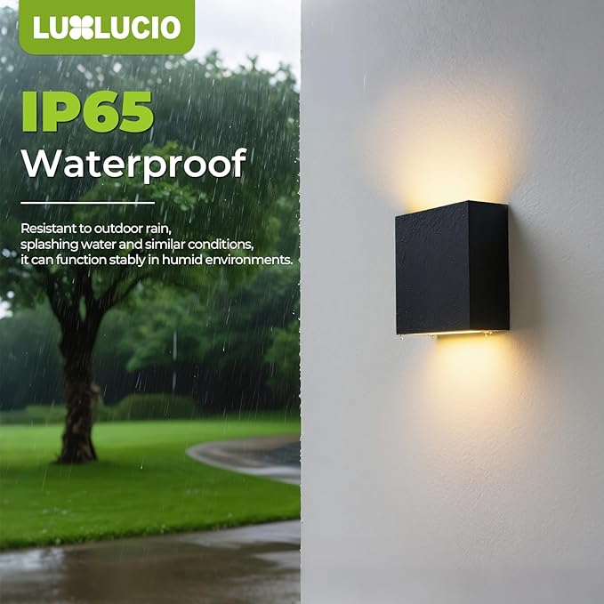 2 Pack Indoor Outdoor Black Up and Down LED Wall Light, Modern Bedroom/Porch Wall Lamp, IP65 Waterproof, 5%-100% Dimmable 18W 1620lm, 5CCT (2700K-5000K), CRI 90+, 120V-277V