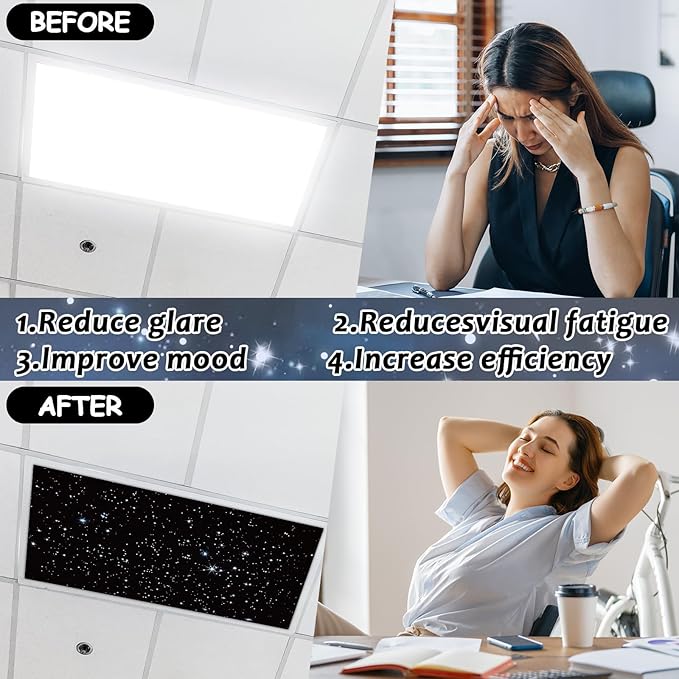 4 Pcs Fluorescent Light Covers with 40 Magnets Decorative for Classroom Ceiling Light 4 x 2 Feet Magnetic Light Covers Filter Easy Install for Office Hospitals & Home Drop Ceiling Supplies (Star)