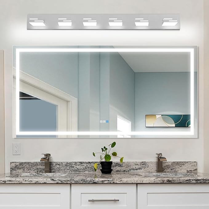 LED Modern Bathroom Vanity Light Fixtures, 6-Light 40-inch Dimmable Chrome Vanity Lights for Bathroom Lighting Fixtures Over Mirror, with 360° Rotatable Heads (Cool White 6000K)