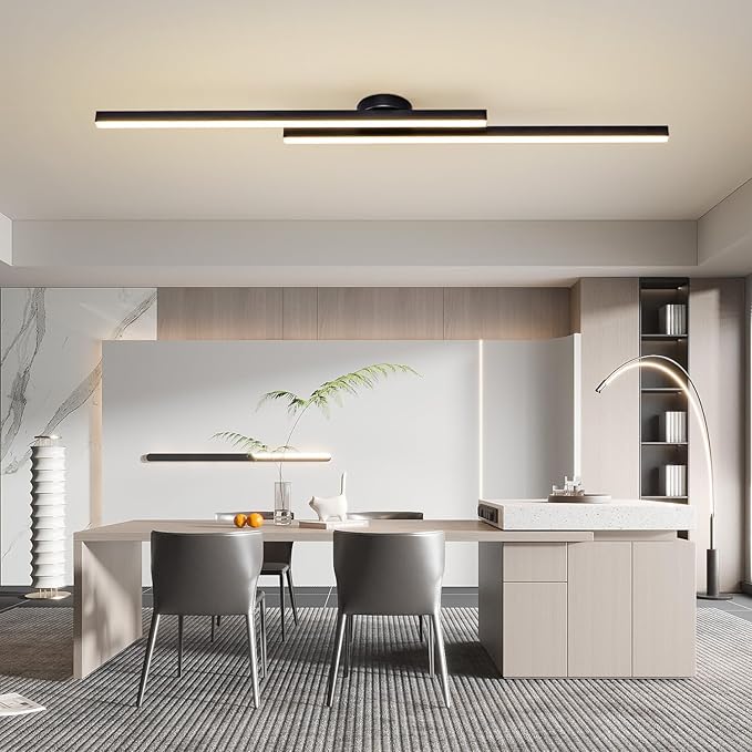 Flush Mount Ceiling Light Fixture 43.3" Modern Black Sputnik Dimmable LED Lamp with Remote Control Ideal for Bedroom Living Room Kitchen Room(2 Lights)