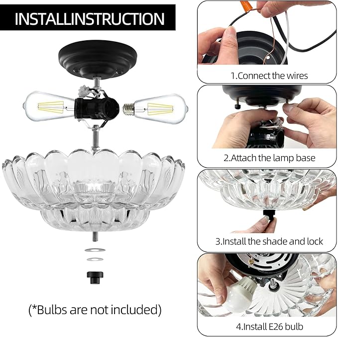 Ceiling Lights Semi Flush Mount Ceiling Light, Modern Black Ceiling Light with White Glass,Ceiling Lights Fixture Suitable for Bedroom Dining Room Kitchen Living Room(Excluding Free Bulbs)