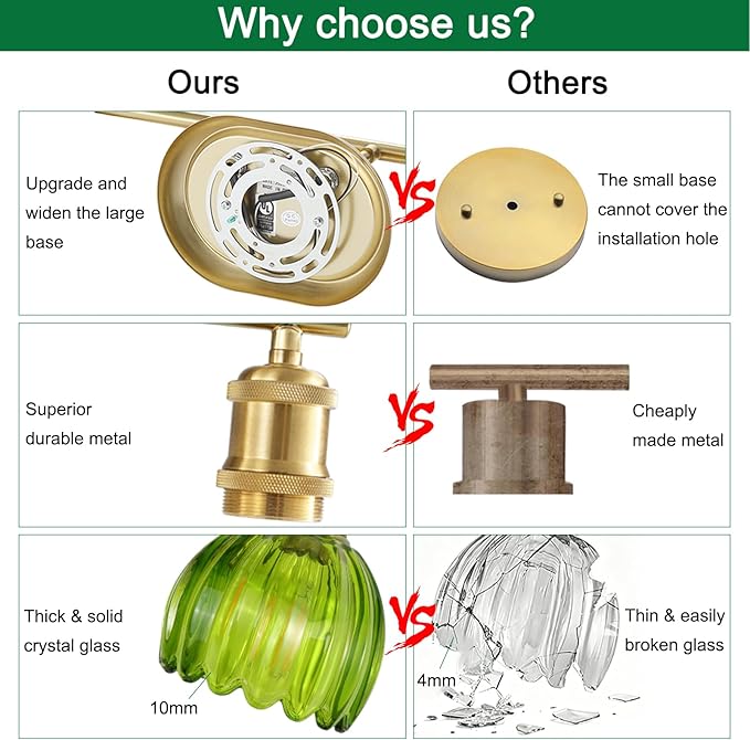 Gold Bathroom Light Fixtures, 3-Light Vanity Lights for Bathroom with Ribbed Green Tulip Glass Shade, Brass Wall Scone Lighting Over Mirror for Farmhouse,Bedroom,Living Room,Hallway