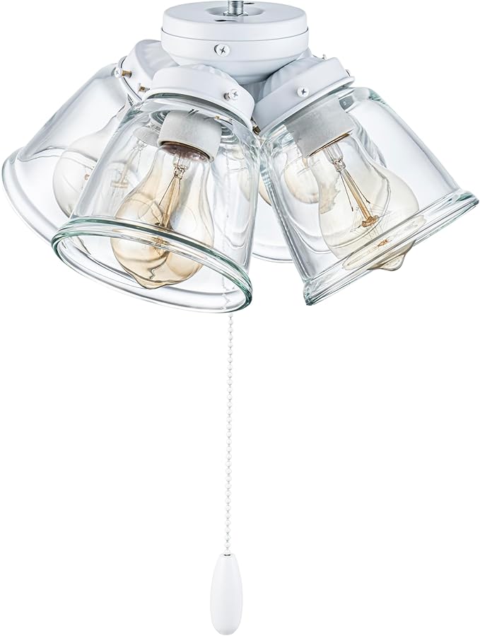 Aspen Creative 22018-1, Four-Light Ceiling Fan Light Kit with Pull Chain, Matte White Finish with Clear Glass Shades, 13-1/8" Diameter x 6-3/4" Height