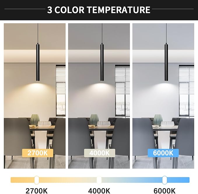 OKELI Modern Pendant Lights, 3 Color Temperature Adjustment LED Dimmable Pendant Light Fixtures, 2700K/4000K/6000K Pendant Lighting for Kitchen Island,Bar,Bedroom, 15.7inch, ETL, 1 Pack