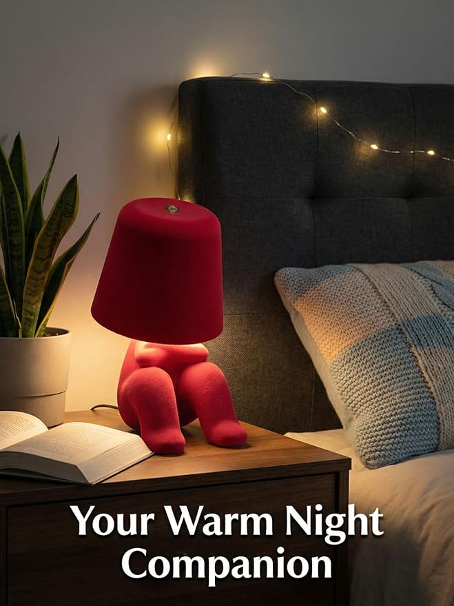 Bedside Touch Control Table Lamp, Golden Decor Thinker Statue LED Table Lamp with USB Port, 3 Way Dimmable Modern Night Light Nightstand Lamp for Home Living Room Office Shelf Decor (red-D)