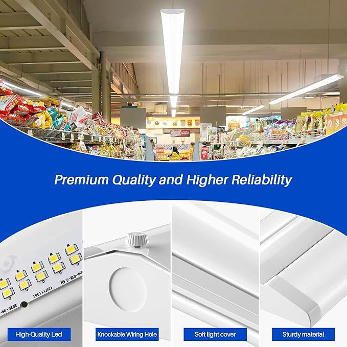 ANTLUX 8FT LED Shop Lights with 3 Watts/3 Lumens/3 CCT Selectable, 60W/80W/100W, 7000lm/9500lm/11500lm, 3000K/4000K/5000K Ultra Slim 8 Foot Strip Light, Wraparound Office Ceiling Fixtures, 4 Pack