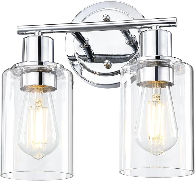 2-Light Chrome Bathroom Vanity Light Fixture Over Mirror,Chrome Vanity Lights for Bathrooms,2 Bulb Bathroom Wall Light Over Sink